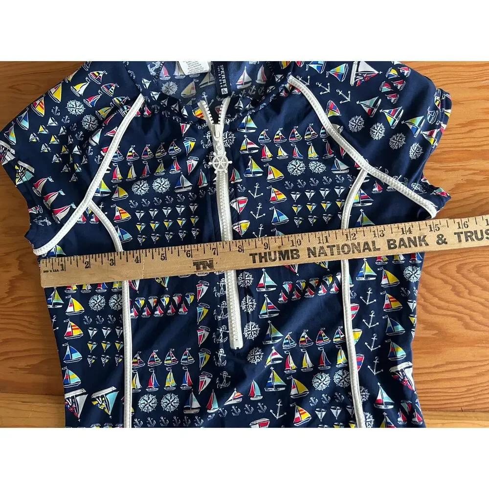 Sperry Women's Swim Shirt Rashguard Sz S, Nautical Theme EXCELLENT condition